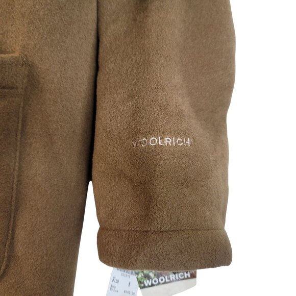 Vintage 90s Woolrich Womens Medium Hooded Fleece Coat Plaid Lined Brown Long New - Picture 3 of 11